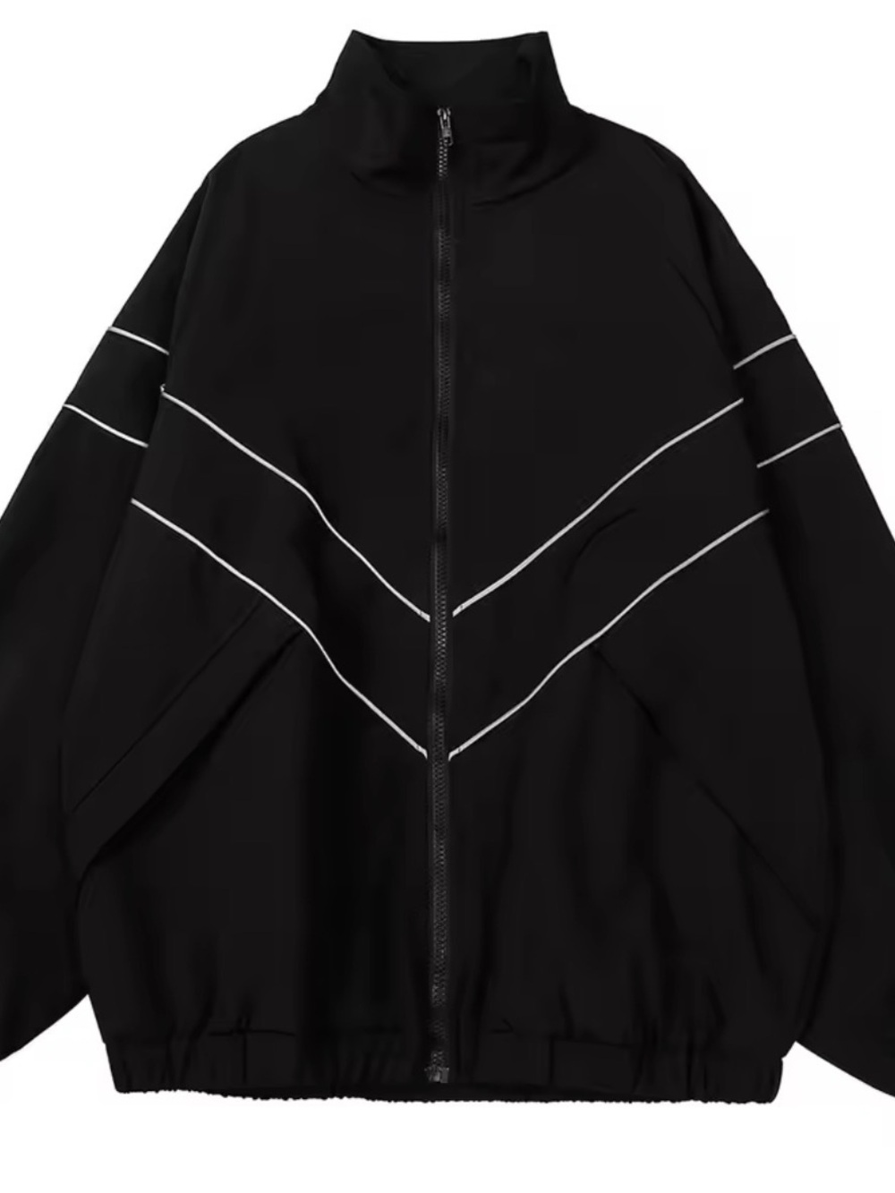 Men's Black Zip-Front Track Jacket with White Stripe Detail